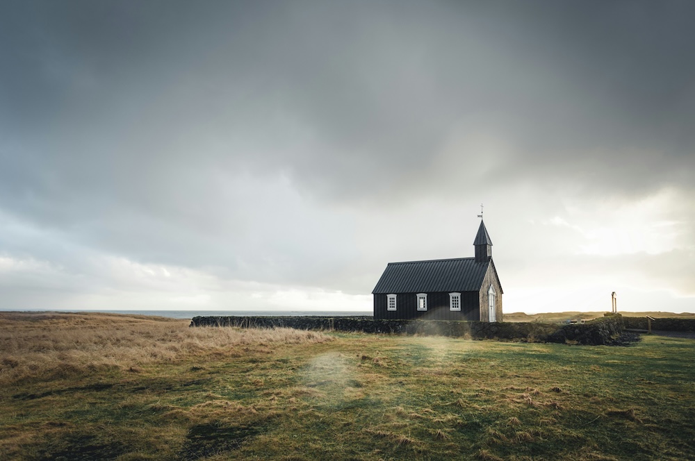 Church on the horizon.