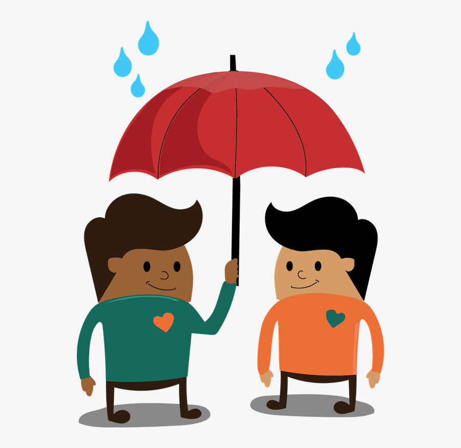 Stranger show empathy by sharing umbrella