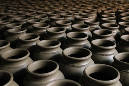 Unfired ceramic vases