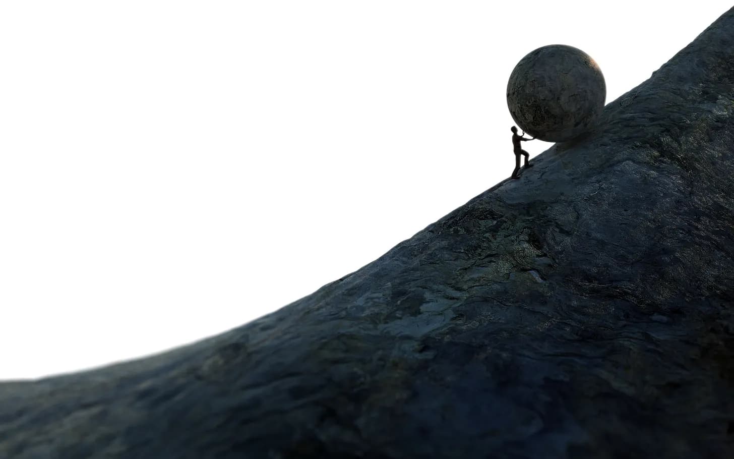 man pushing boulder uphill